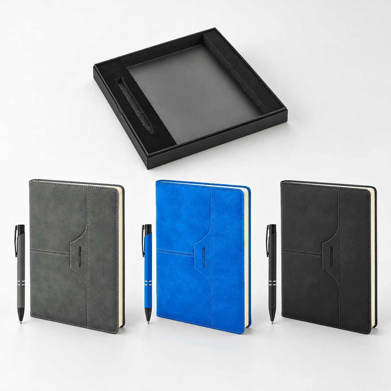 Cepli Eskitme Görünümlü Defter ve Kalem Seti – Mavi