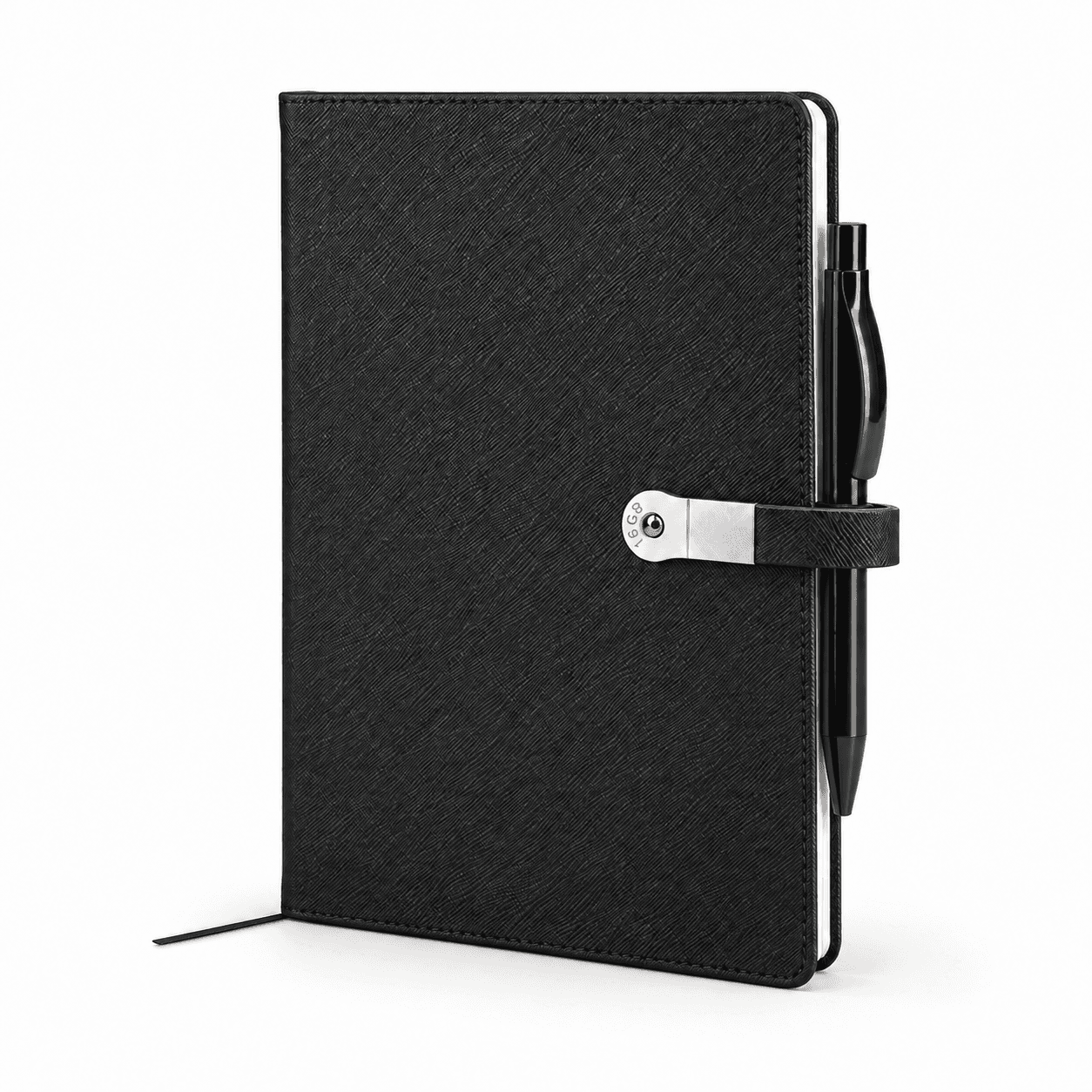 32 GB USB Bellekli Suni Deri Defter 15 x 21 cm – Siyah