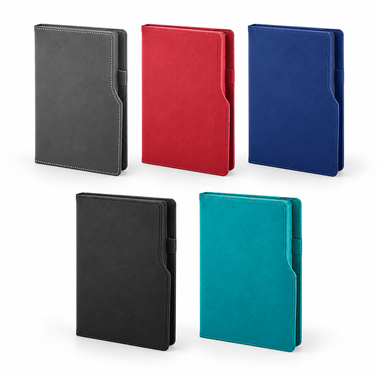 Kalem Tutuculu Renkli Kenarlı Suni Deri Defter 15 x 21 cm – Turkuaz