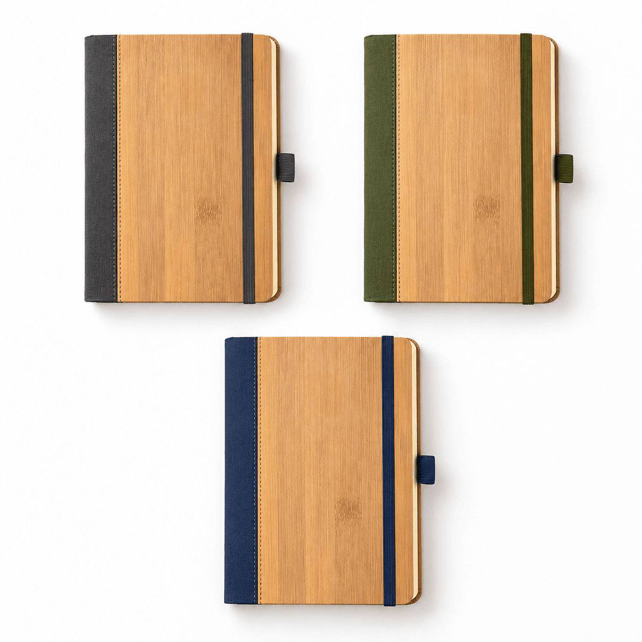 Bambu Kapaklı Lastikli Suni Deri Defter 15 x 21 cm – Yeşil