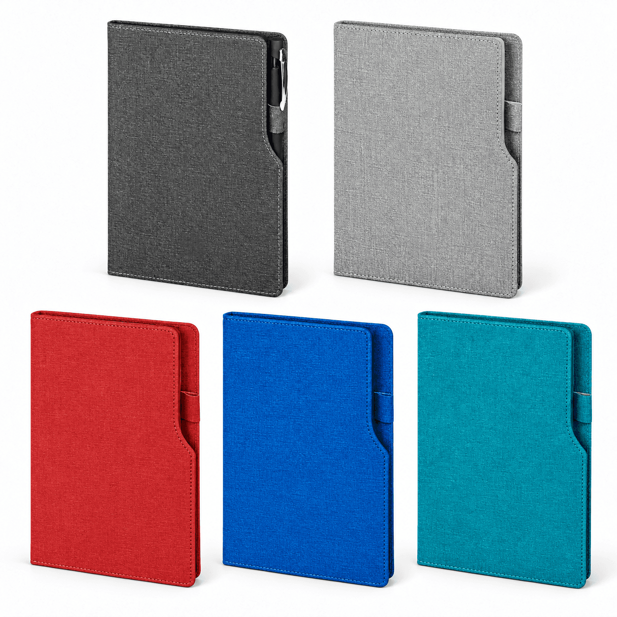Keten Görünümlü Kalem Tutuculu Suni Deri Defter 15 x 21 cm – Gri