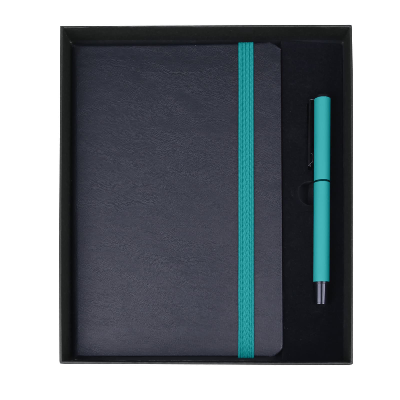 Lastikli Defter 13x21 cm ve Roller Kalem Hediye Seti – Turkuaz