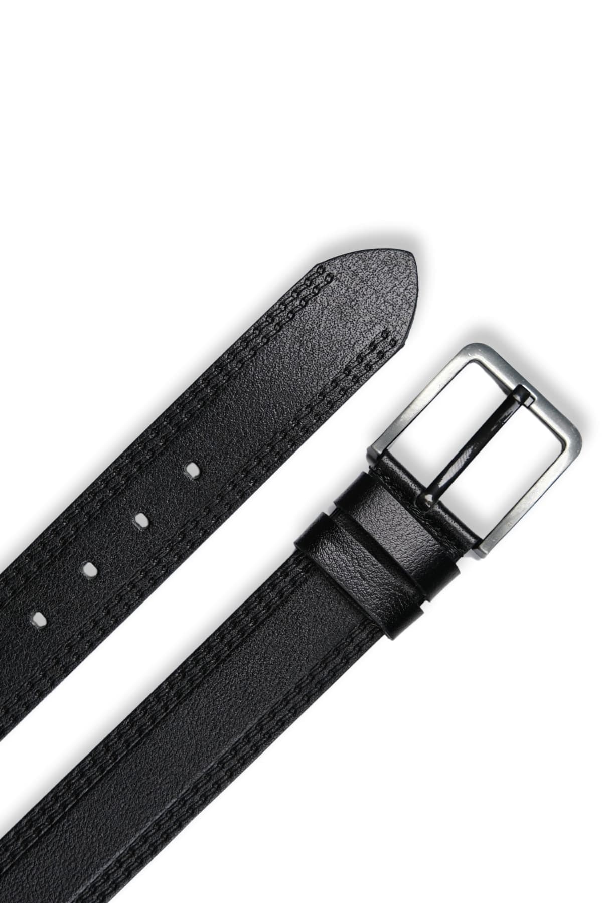 Crazy Çift Dikiş Desenli Hakiki Deri Kemer 4 cm – Siyah