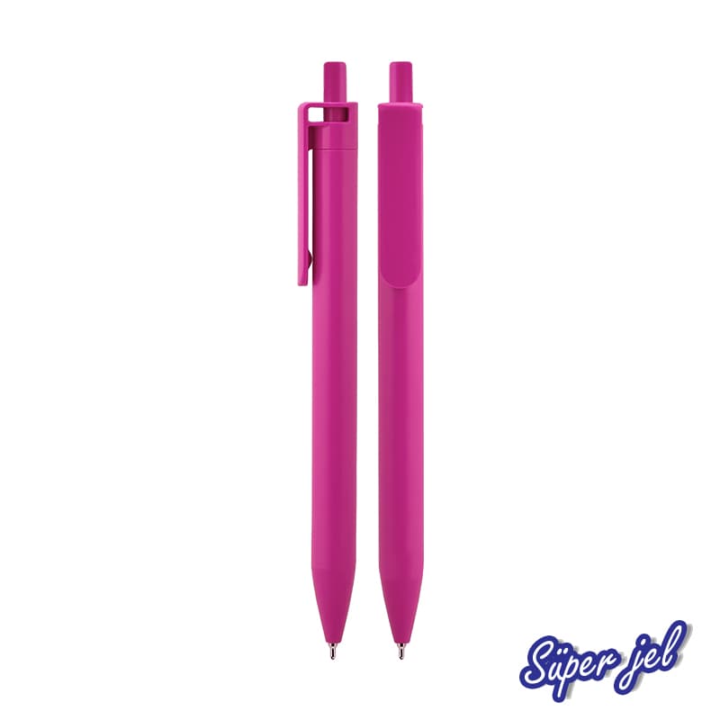 Beyaz Plastik Süper Jel Refil Kalem – Pembe
