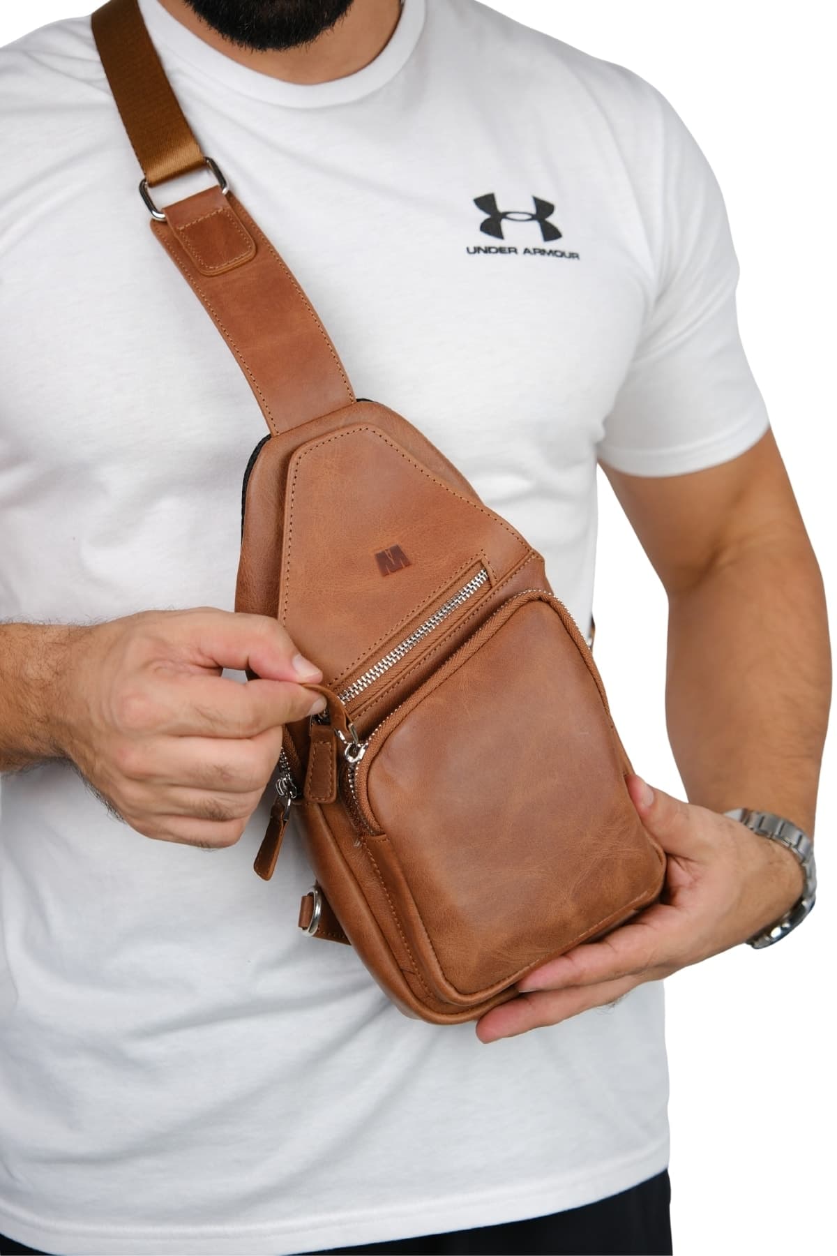 Baggy Kişiye Özel Hakiki Deri Unisex Çapraz Çanta – Tiguan Taba