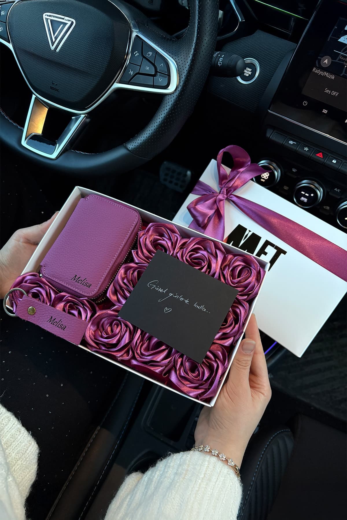 Lotus Rose Box Hakiki Deri Cüzdan Seti – Fuşya