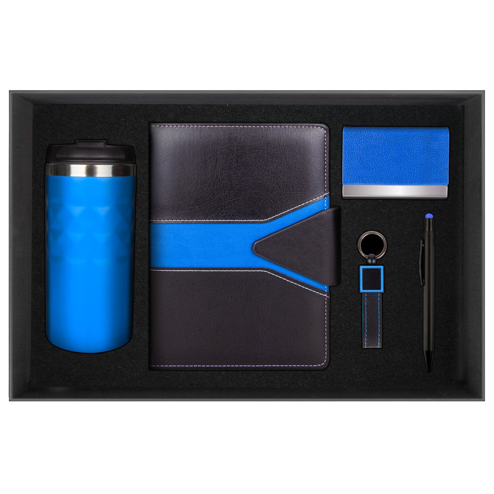 Defter, Termos 300 ml, Kartvizitlik ve Anahtarlık Seti – Lacivert