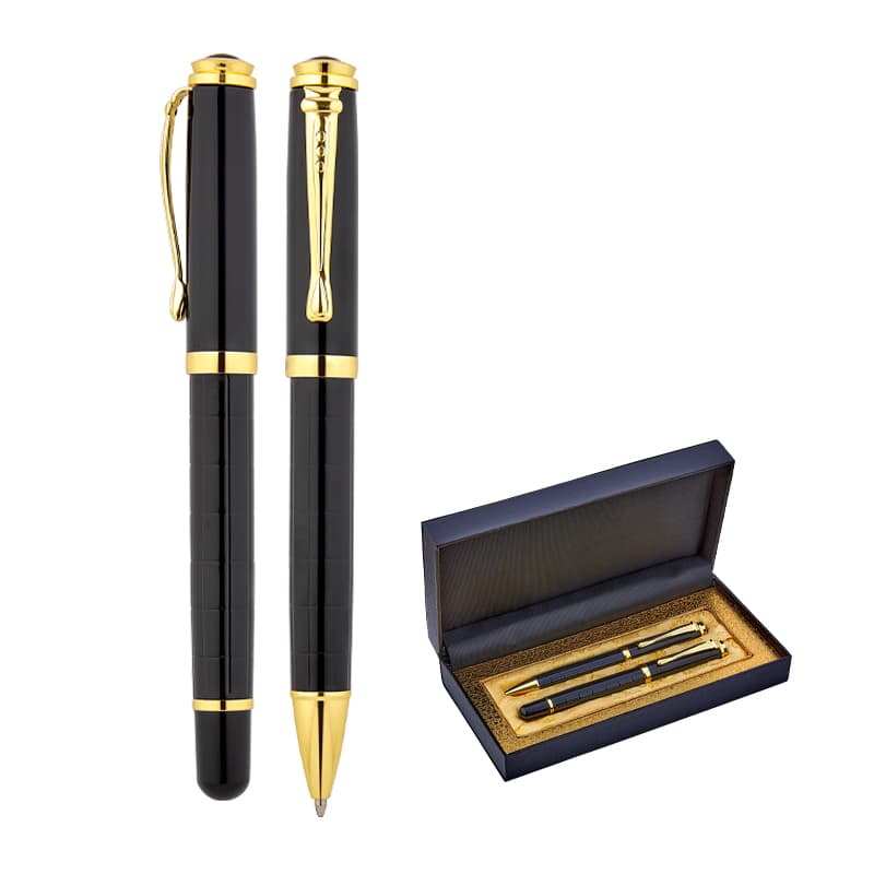 Gold Metal Roller & Tükenmez Kalem Seti – Siyah