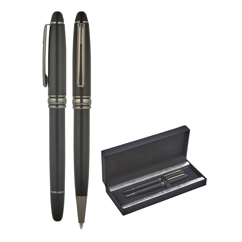 Siyah-Füme Metal Roller & Tükenmez Kalem Seti – Siyah-Füme