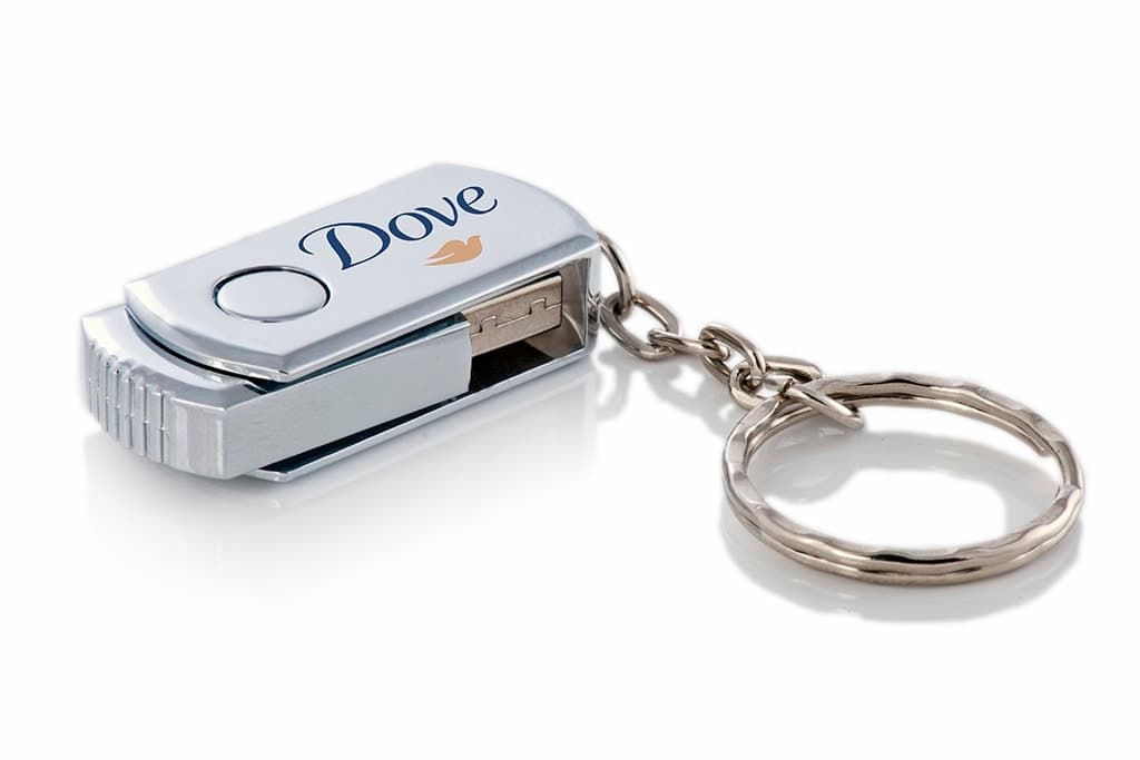 Anahtarlıklı 360 Derece Döner Metal USB Bellek – Gümüş