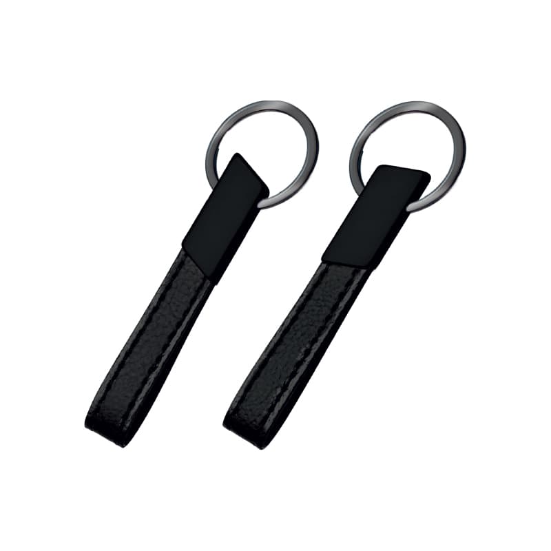 Suni Deri Kayışlı Çift Taraflı Metal Anahtarlık 83 x 14 mm – Siyah