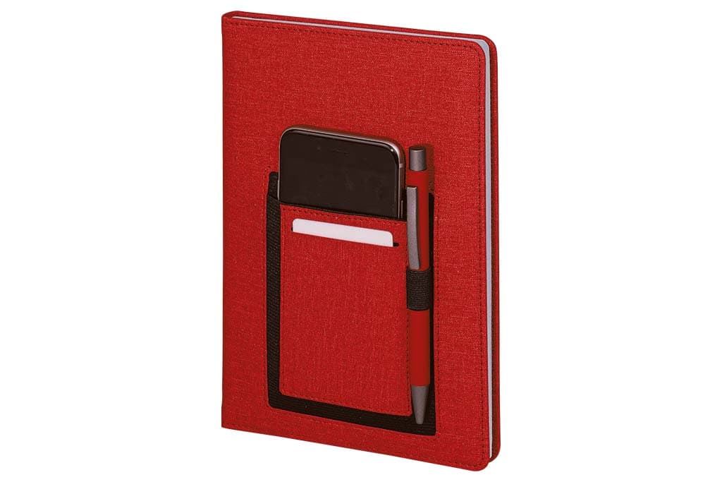 Telefon, Kalem ve Kartvizit Bölmeli Defter – Kırmızı