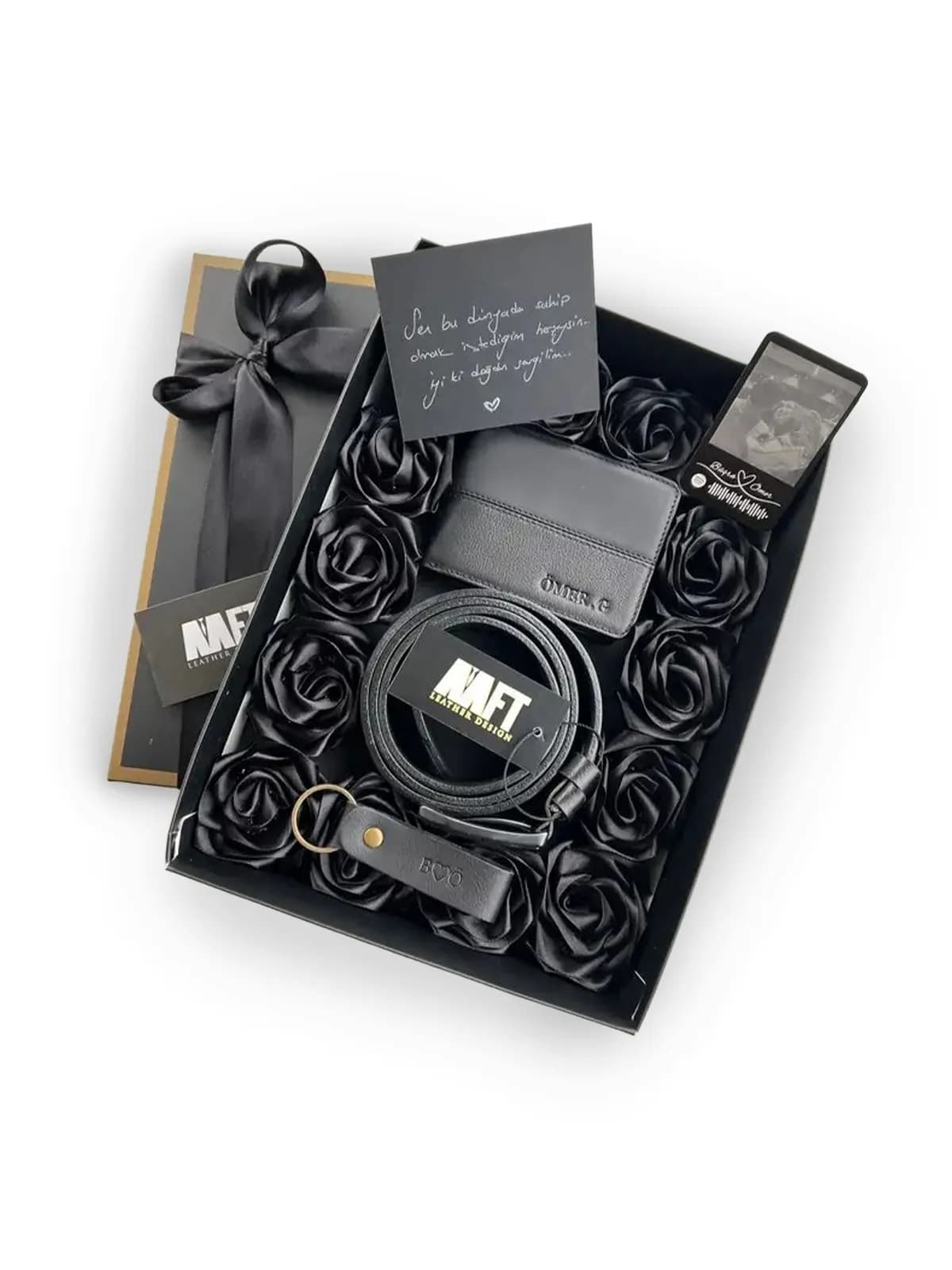 Prag Rose Box Hakiki Deri Cüzdan ve 4 cm Spor Kemer Seti – Napa Siyah