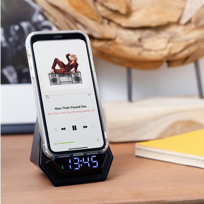 Siyah Wireless Şarj & Hoparlör & Dijital Saat – Siyah
