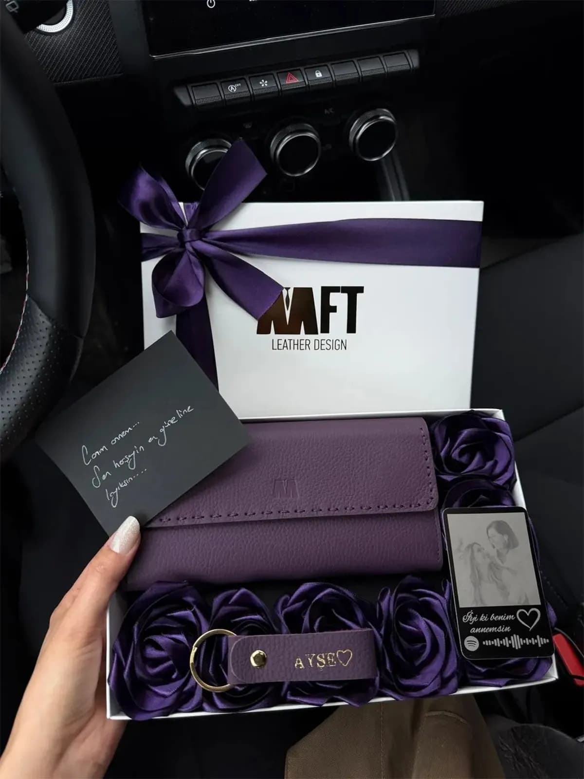 Hilton Rose Box Hakiki Deri Kadın Cüzdan Seti – Mor – Flother Mat Mor