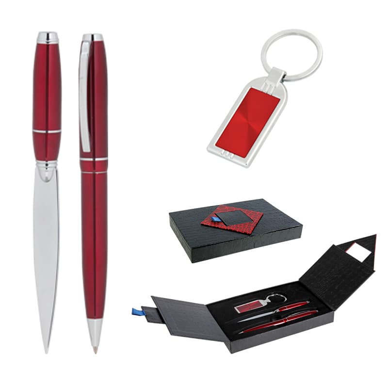 Kırmızı Kalem & Anahtarlık & Zarf Açacağı Set – Kırmızı