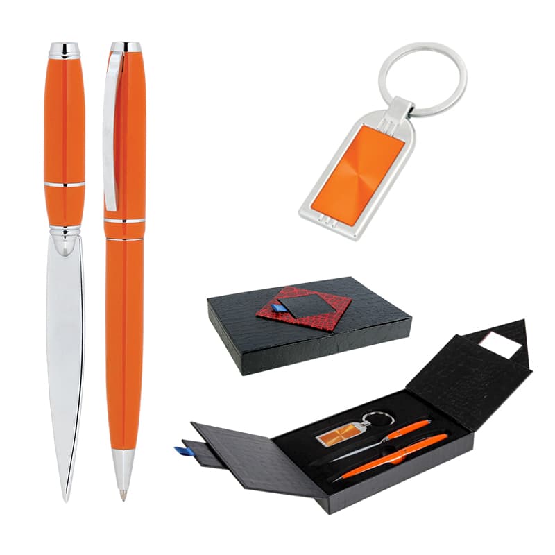 Kırmızı Kalem & Anahtarlık & Zarf Açacağı Set – Turuncu
