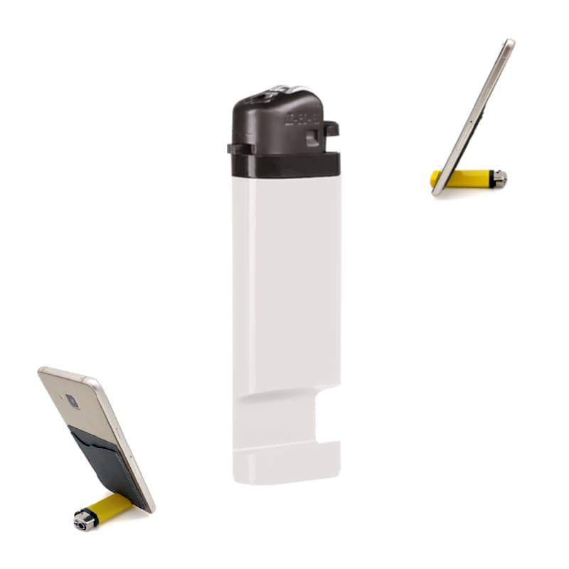 Beyaz Telefon Standlı Taşlı Sibopsuz Çakmak – Beyaz