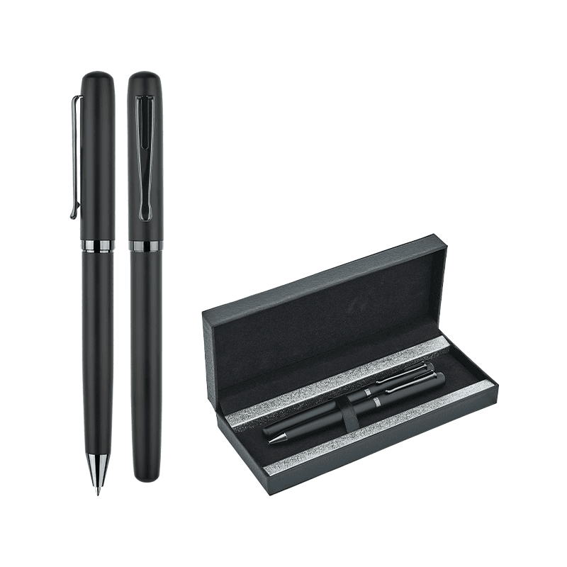 Füme Metal Roller & Tükenmez Kalem Seti – Siyah