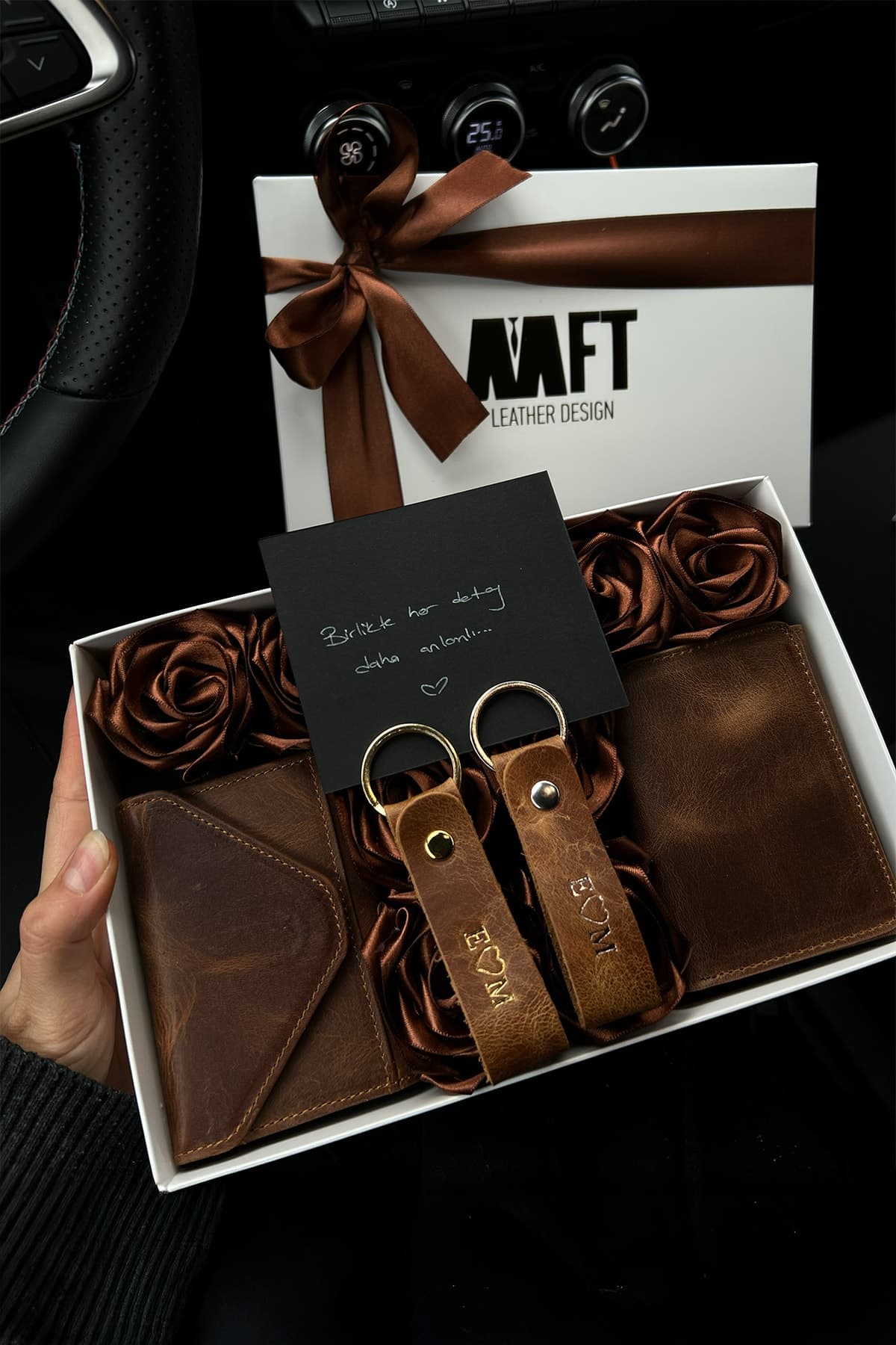Mia & Roko Rose Box Deri Cüzdan Seti – Taba