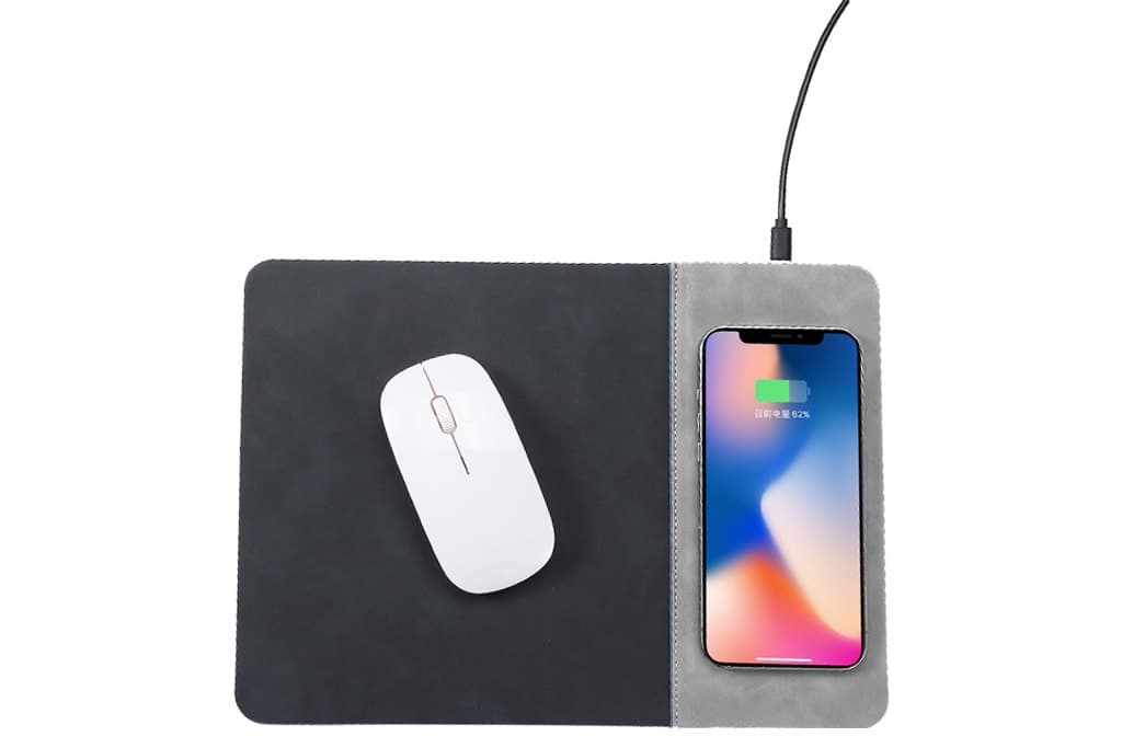 15W Kablosuz Hızlı Şarj Özellikli Deri Mouse Pad – Gri