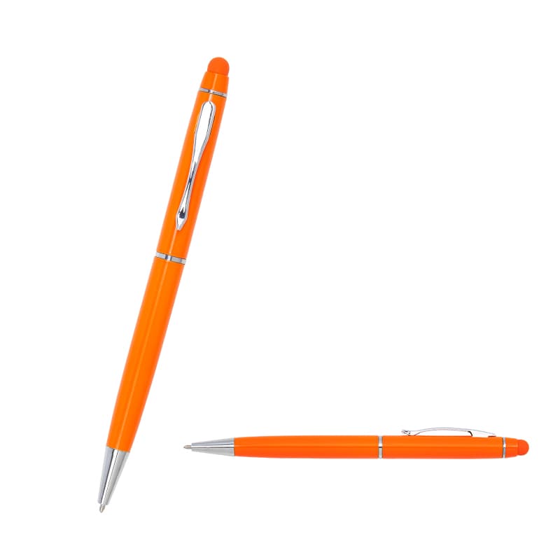 Beyaz Metal Tükenmez Touchpen Kalem – Turuncu