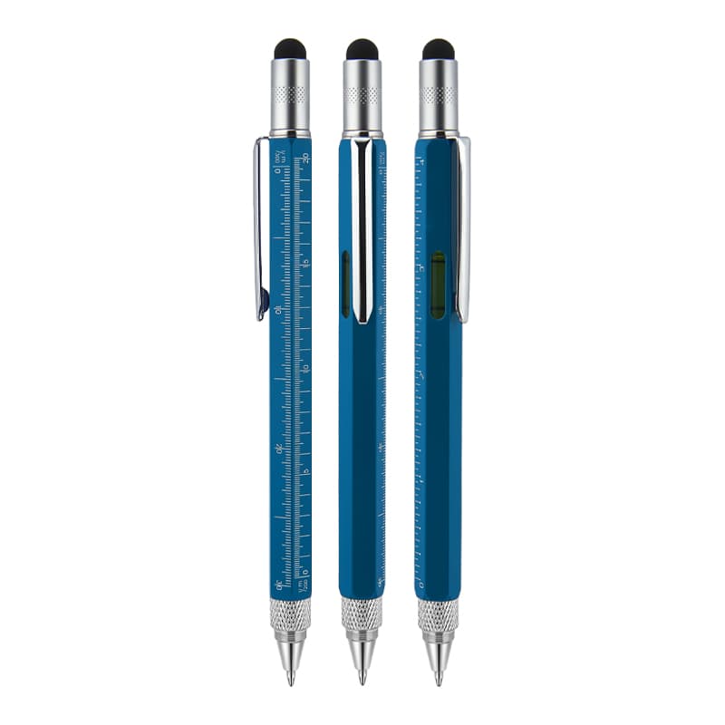 Kırmızı Metal Su Terazili - Tornavidalı Touchpen Kalem – mavi
